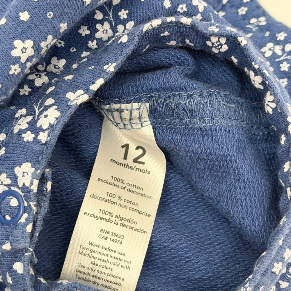 Carters Baby Girl Blue Floral Cotton Shortall Romper Overalls 12 Months